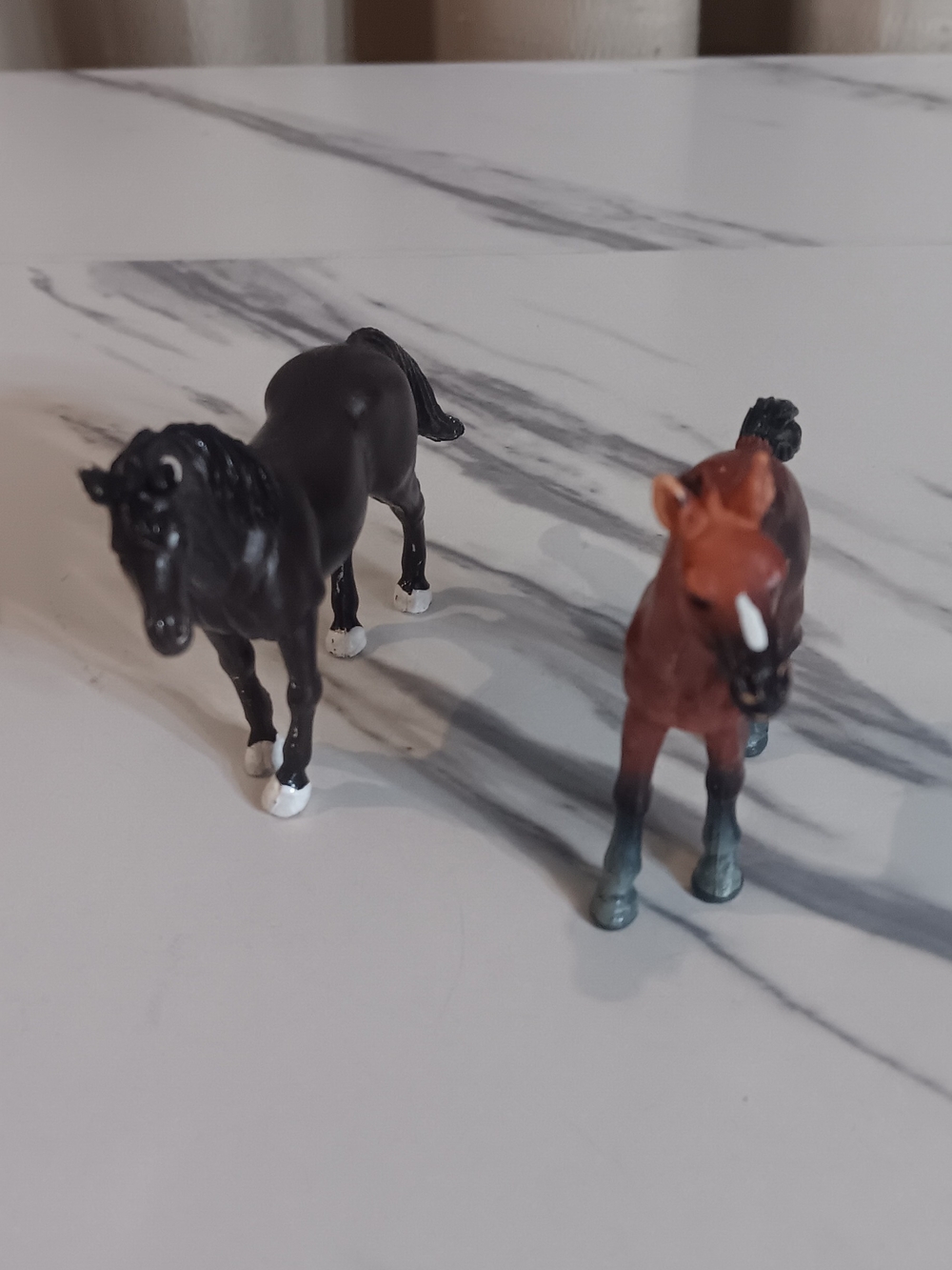 Set of Two Toy Horse Figures - Black and Brown